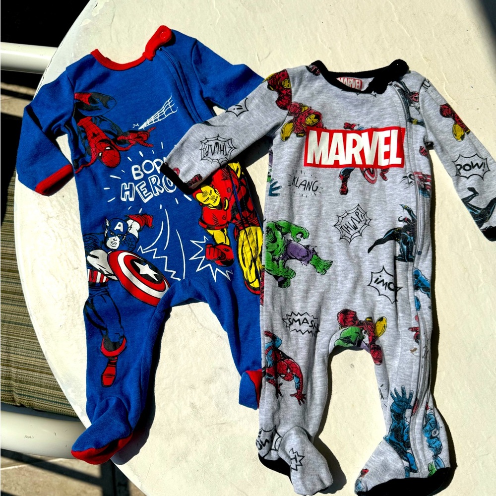 Marvel, Super Heroes, Bundle of 2, Long Sleeve, Sleepers, Size 0-3 Months